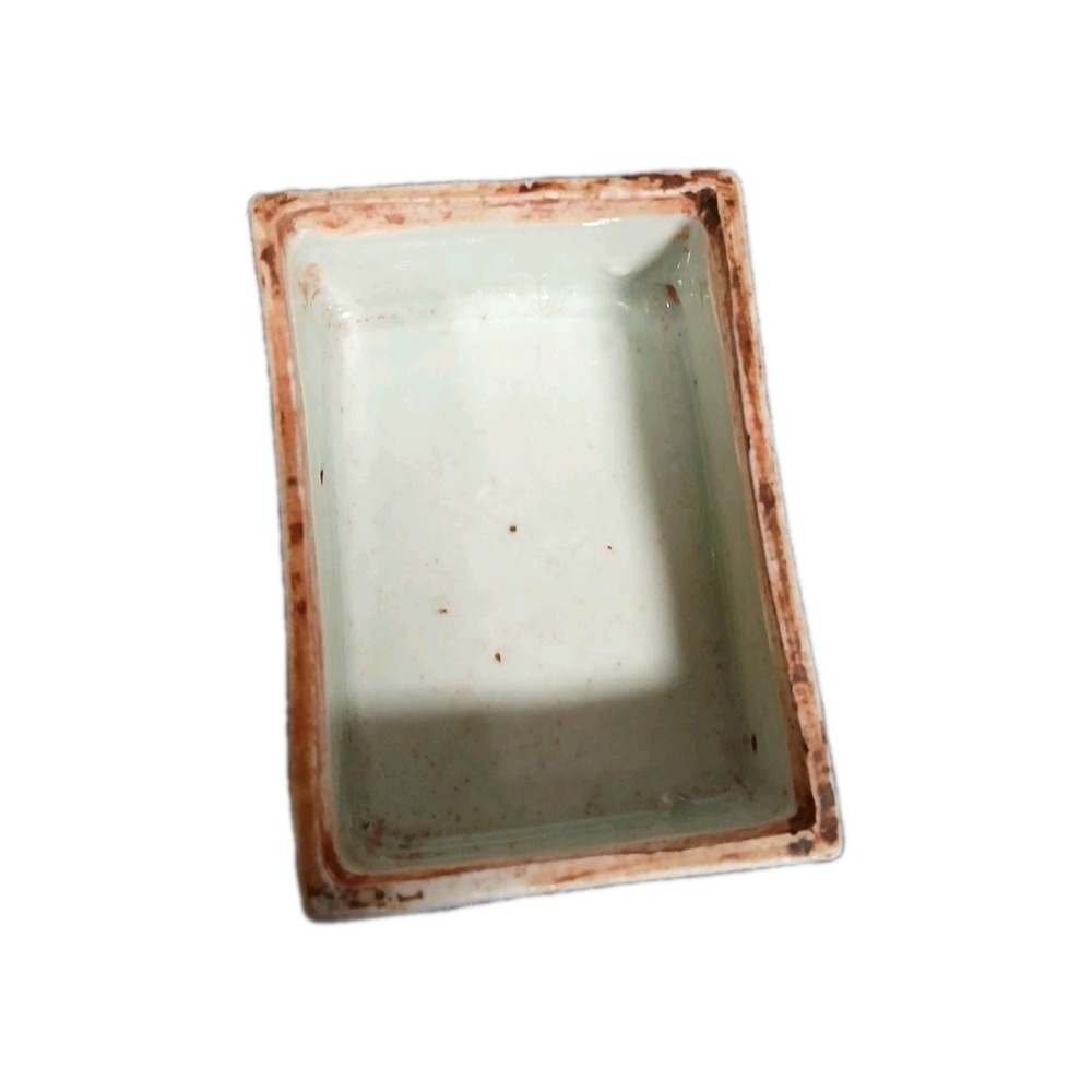 Vintage Old China Porcelain Trinket Box Bird Lotus Flowers "DAMAGED" - Picture 7 of 13
